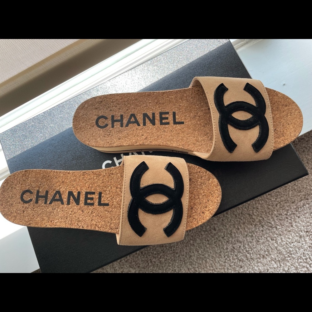 Chanel Tan Cork Mule sandals